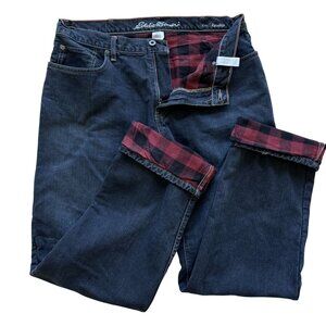 Eddie Bauer Mens 36X34 Jeans Relaxed Red Flannel Lined Blue Denim Lumberjack